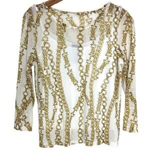 NWT Russell Scott Signature White Chain Reaction Sheer Mesh Top Size Large